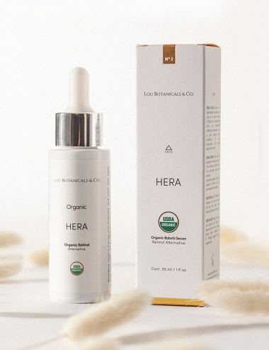 Serum facial alternativa natural y organica al retinol para arrugas y lineas de expresion Hera con caja